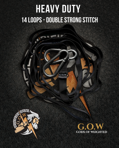 Daisy Chain Black with 2 Carabiners – 470 kg/Loop, 1.8 Ton Capacity – 14 Loops Heavy Duty Strap